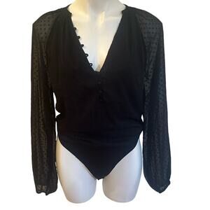 Abercrombie & Fitch Black Long Sleeve bodysuit sz S Black V Neck Bodysuit sheer